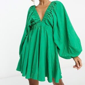 ASOS balloon sleeve mini dress green